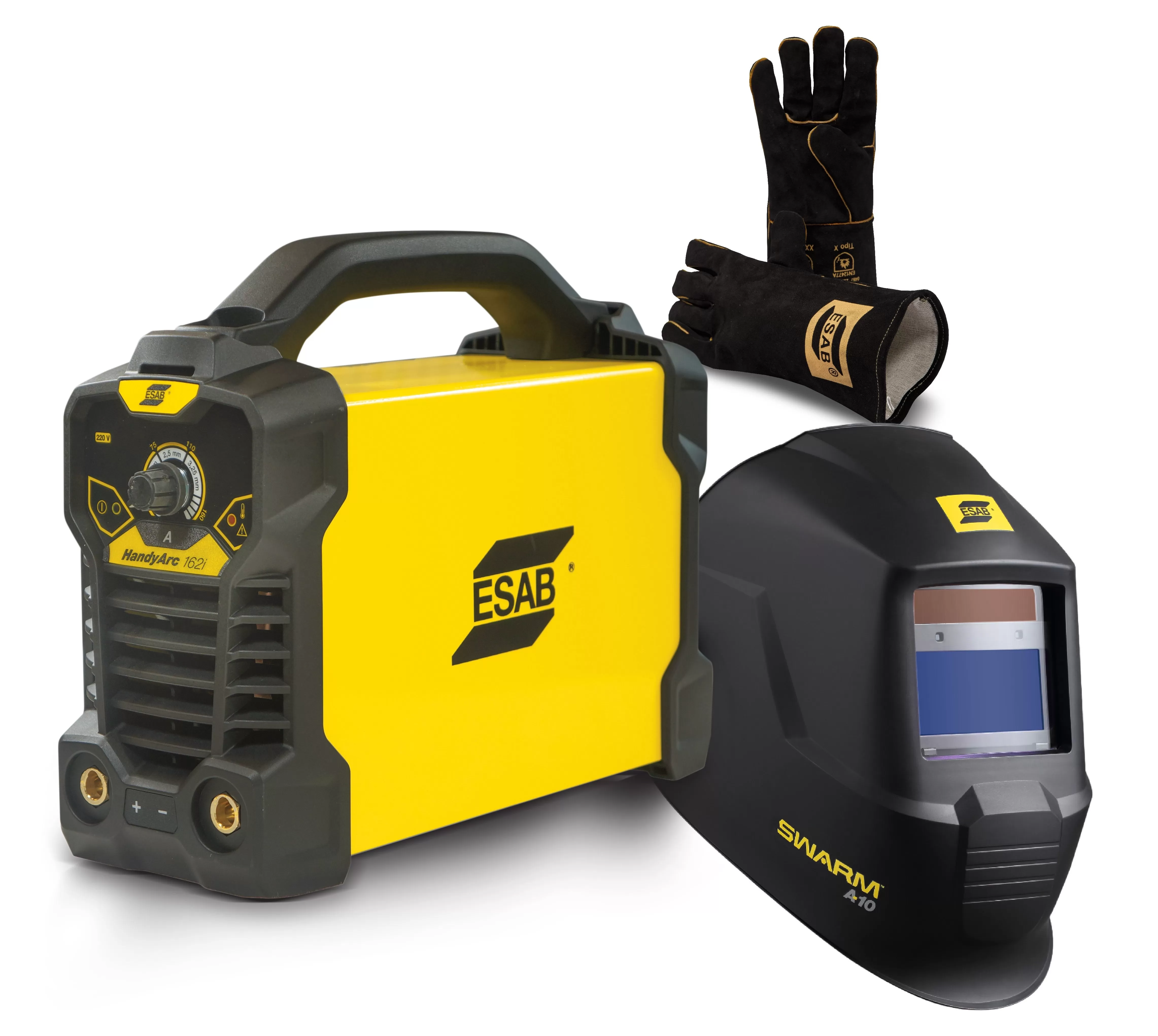 KIT Máquina de Solda Inversora ESAB HandyArc 162i + Swarm A10 + Luva MD Black